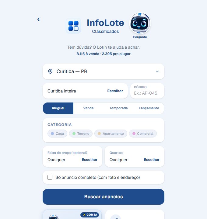 Tela do InfoLote Classificados, com o assistente Lotin